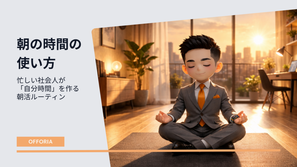 朝日を浴びながら瞑想するOFFORIAキャラクターきーち